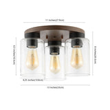 Marla 13" 3-Light Bohemian Farmhouse Iron/Seeded Glass LED Semi Flush Mount, Wood Finish/Clear by JONATHAN Y