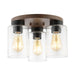 Marla 13" 3-Light Bohemian Farmhouse Iron/Seeded Glass LED Semi Flush Mount, Wood Finish/Clear by JONATHAN Y