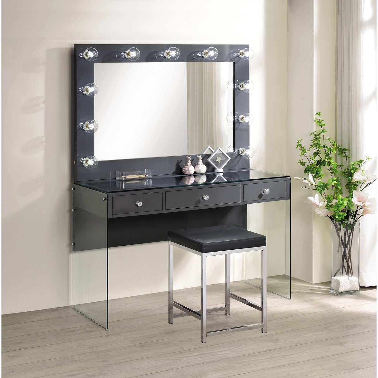 Marlee Upholstered Square Vanity Stool - N/A