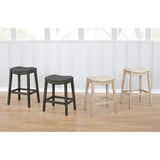 Maroni Whitewash Finish Faric Upholstery Nailheaded Saddle Counter Stool in Tan, Set of 2