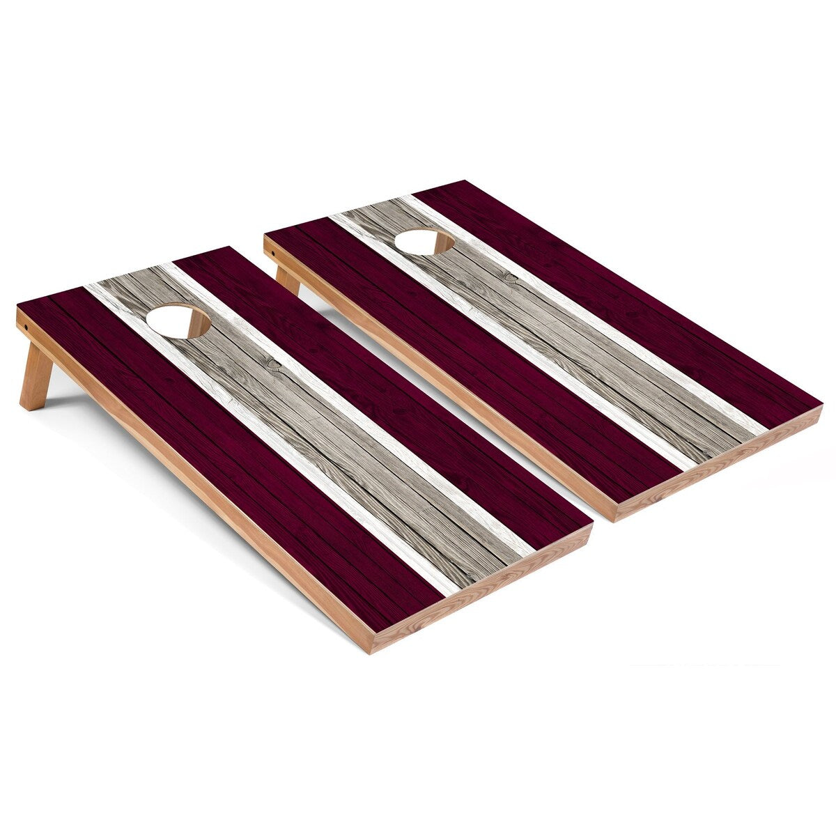 Maroon and Maroon Striped Cornhole Board Set