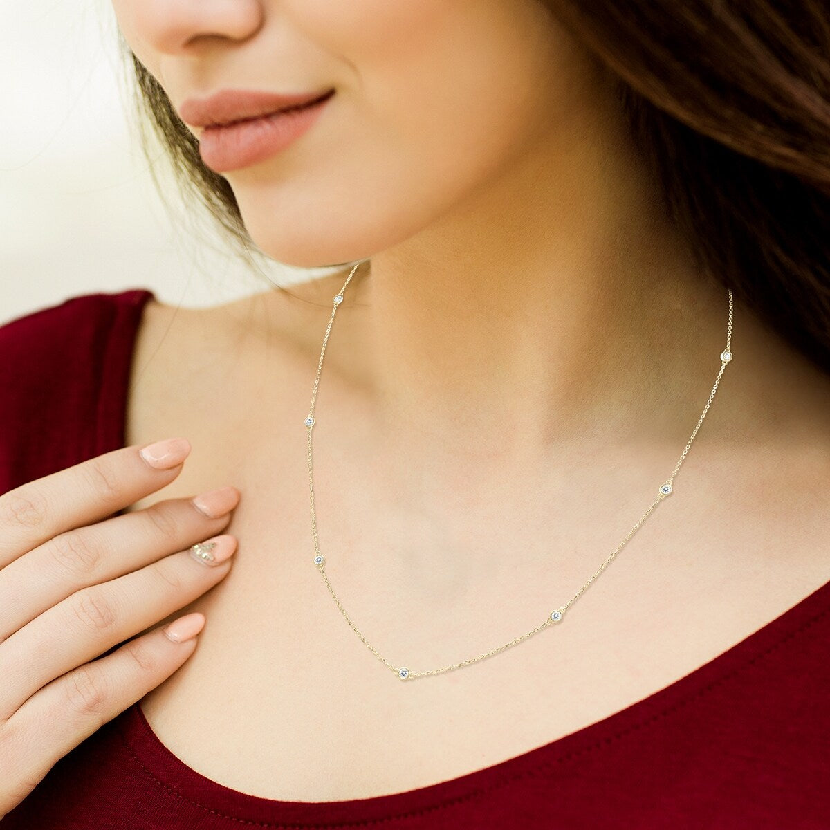 Marquee 1/2 Carat TW Bezel Set Diamond Station Necklace in 14K Yellow Gold