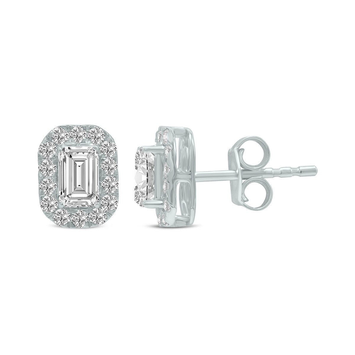 Marquee 1/2 Carat TW Emerald Cut Lab Grown Diamond Halo Earrings in 14K White Gold