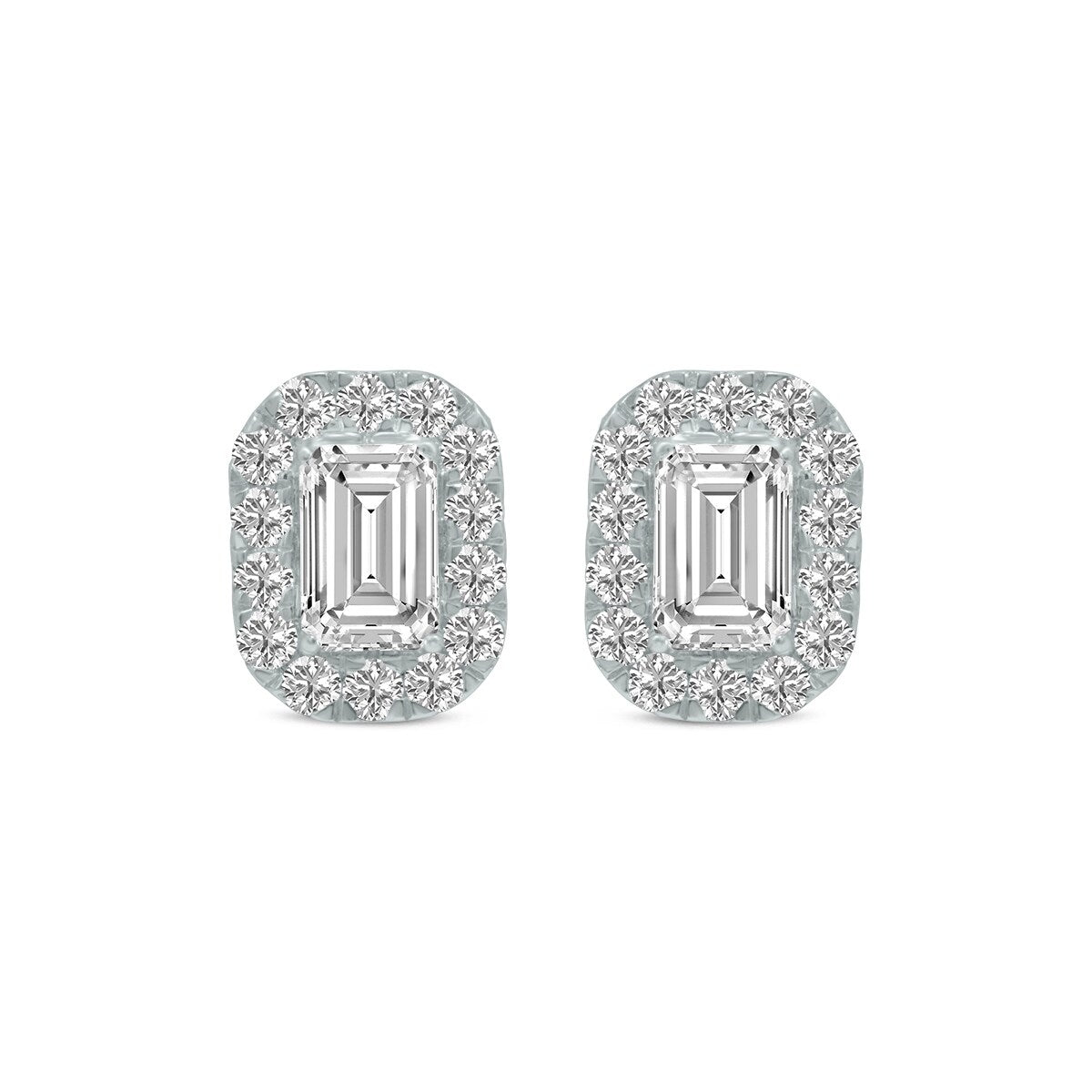 Marquee 1/2 Carat TW Emerald Cut Lab Grown Diamond Halo Earrings in 14K White Gold