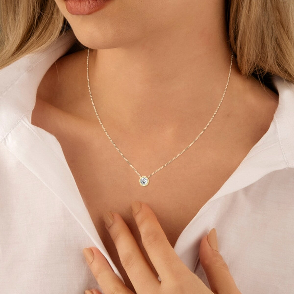 Marquee 1/4 Carat Lab Grown Diamond Bezel Pendant in 14K Yellow Gold
