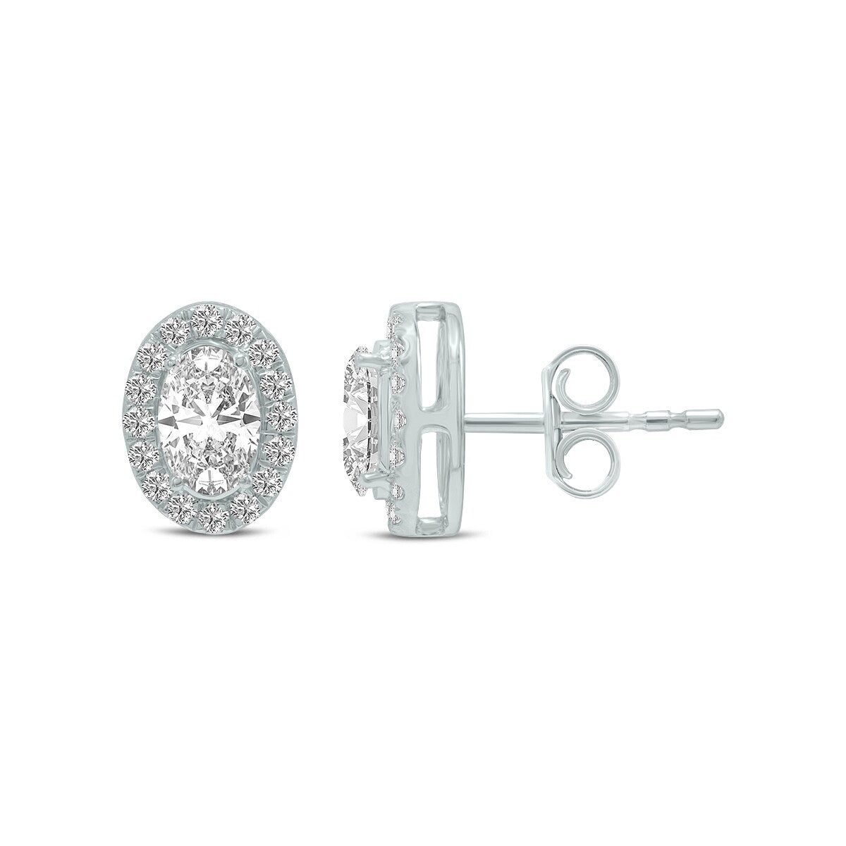 Marquee 1.50 Carat TW Oval Shape Lab Grown Diamond Halo Earrings in 14K White Gold
