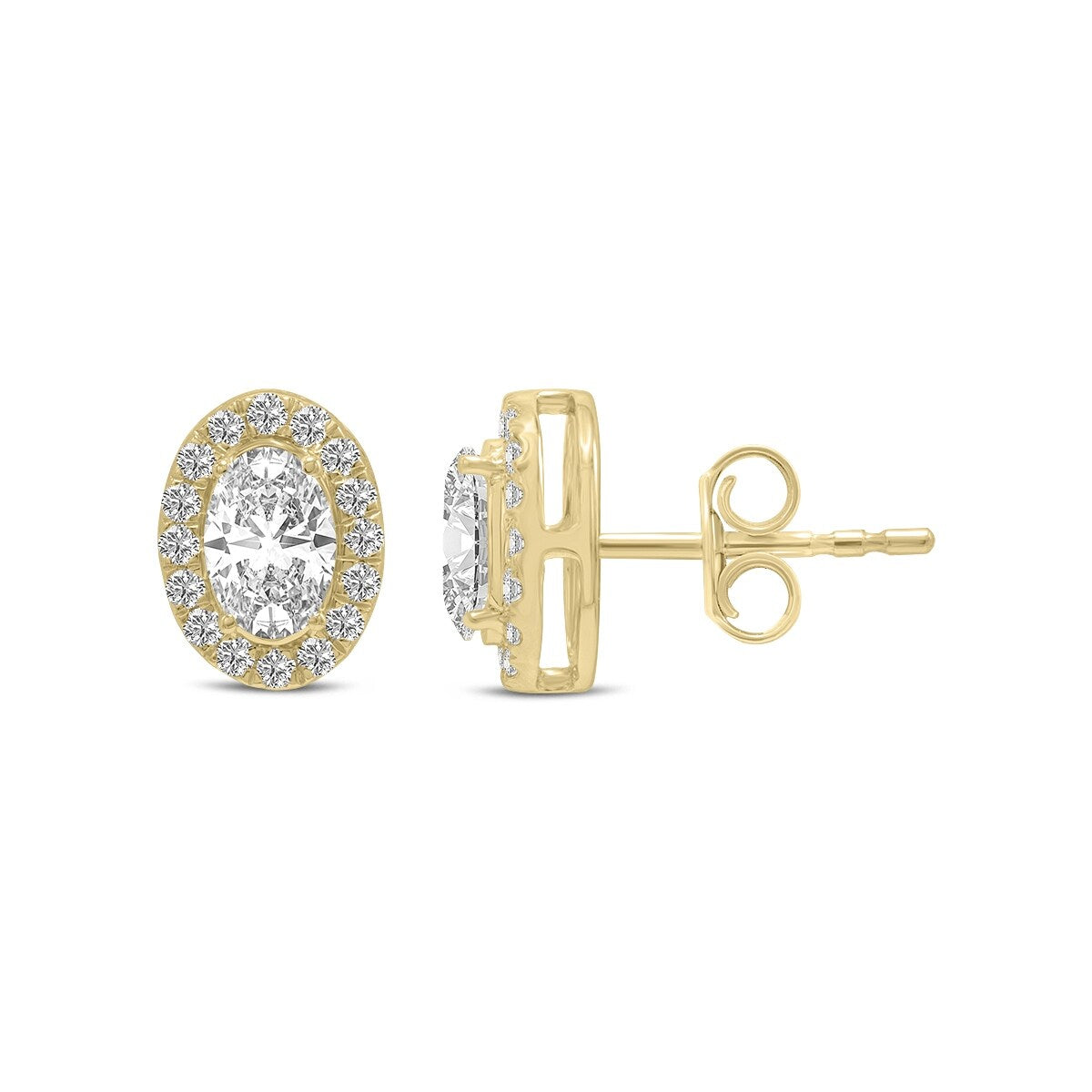 Marquee 1.50 Carat TW Oval Shape Lab Grown Diamond Halo Earrings in 14K Yellow Gold