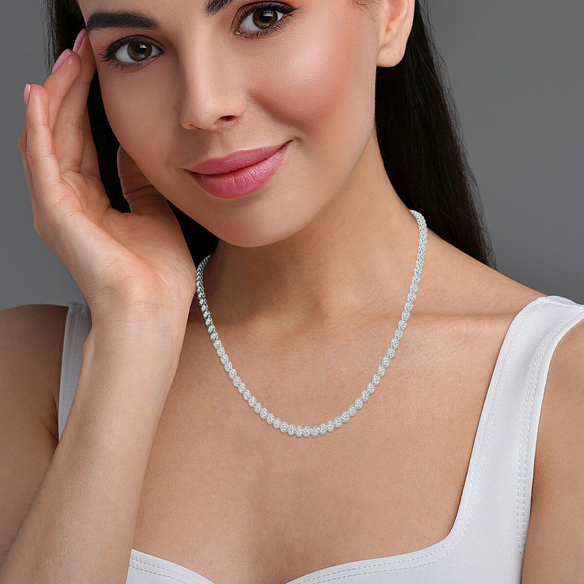 Marquee 10 Carat TW Round Lab Grown Diamond Bezel Set Necklace in 14K White Gold