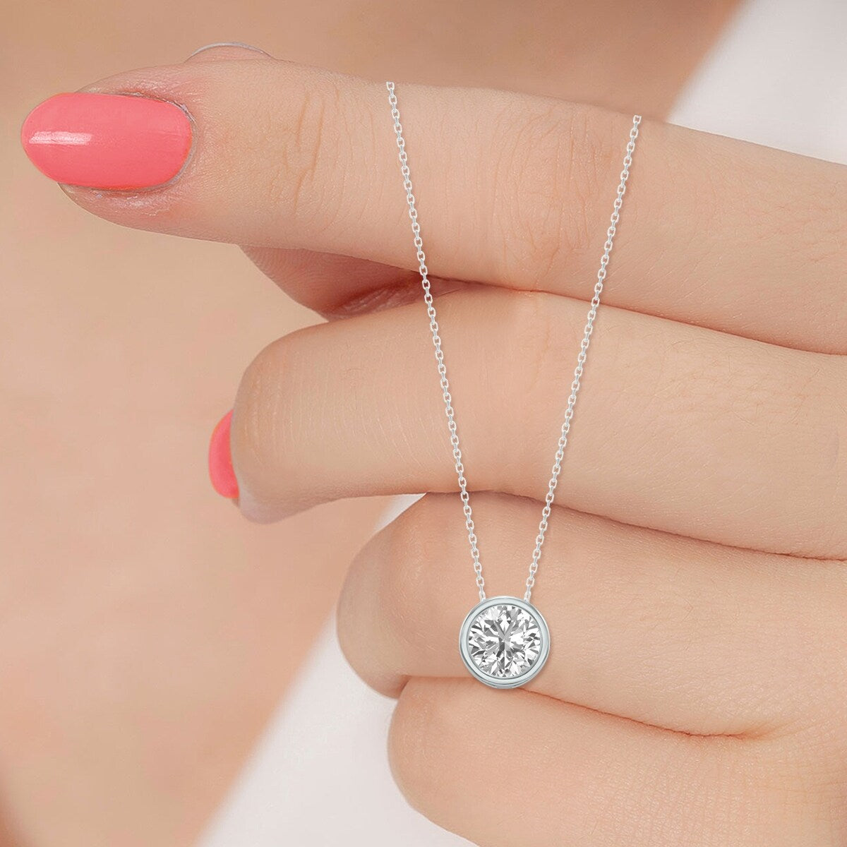 Marquee 2 Carat Lab Grown Diamond Bezel Pendant in 14K White Gold