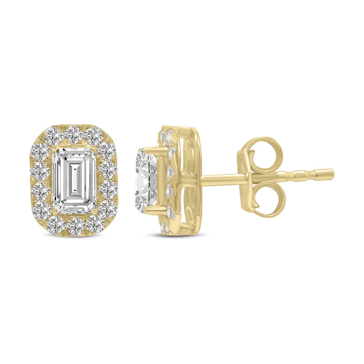 Marquee 2 Carat TW Emerald Cut Lab Grown Diamond Halo Earrings in 14K Yellow Gold
