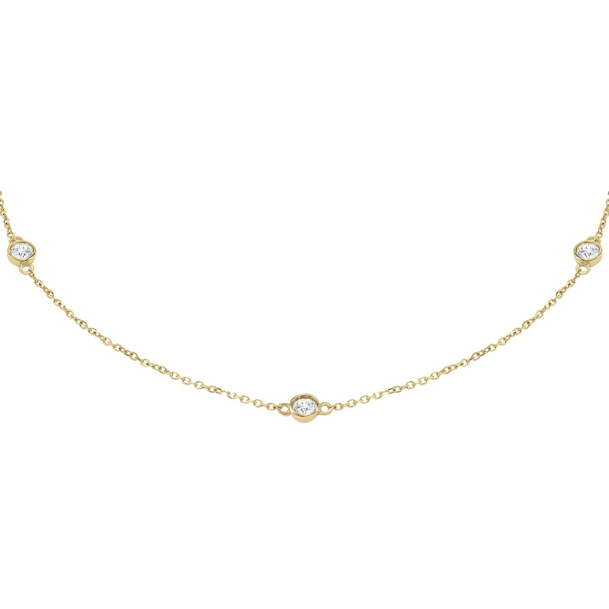 Marquee 3/4 Carat TW Bezel Set Diamond Station Necklace in 14K Yellow Gold