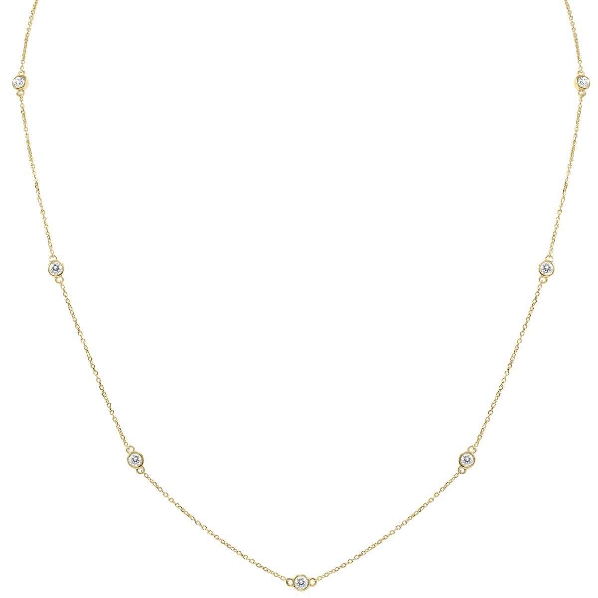 Marquee 3/4 Carat TW Bezel Set Diamond Station Necklace in 14K Yellow Gold
