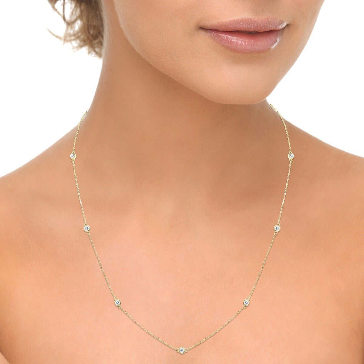 Marquee 3/4 Carat TW Bezel Set Diamond Station Necklace in 14K Yellow Gold