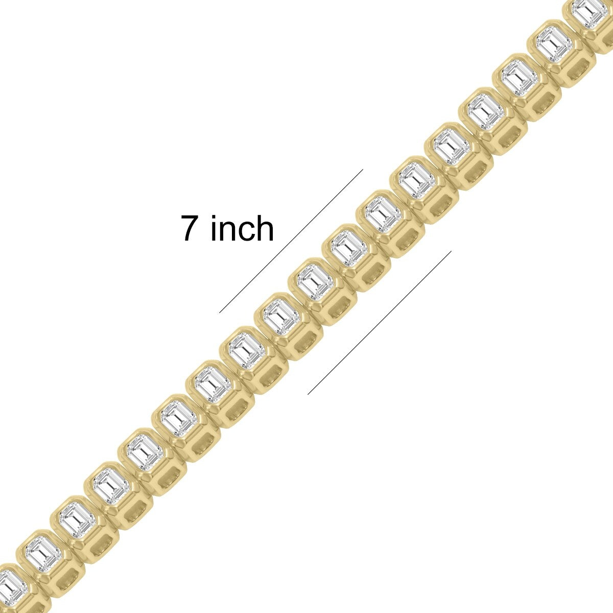 Marquee 5 Carat TW Emerald Cut Lab Grown Diamond Bezel Set Bracelet in 14K Yellow Gold