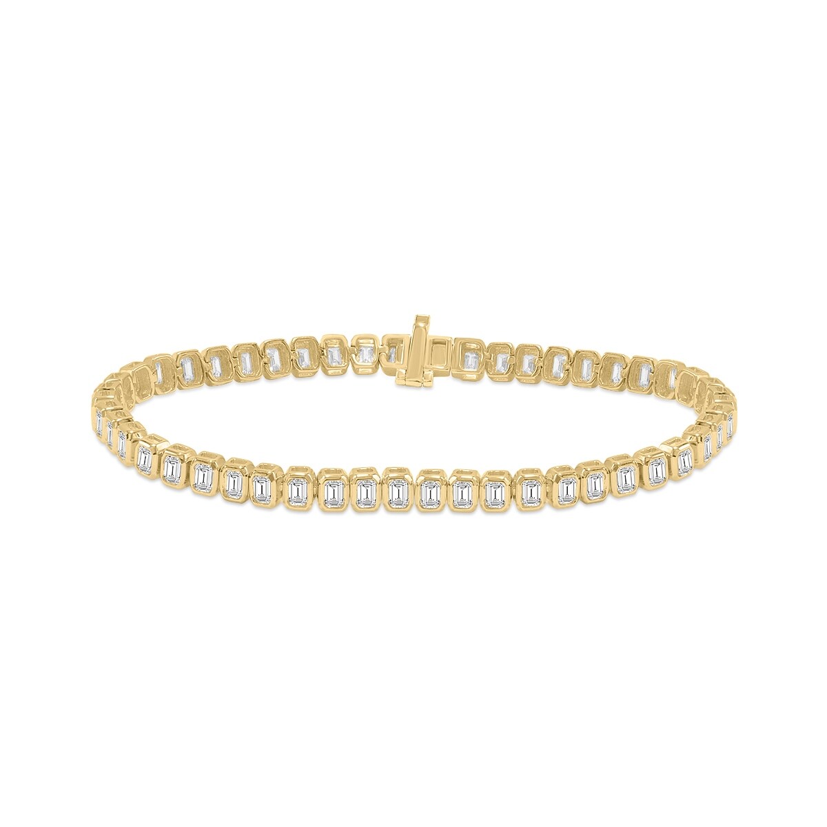 Marquee 5 Carat TW Emerald Cut Lab Grown Diamond Bezel Set Bracelet in 14K Yellow Gold
