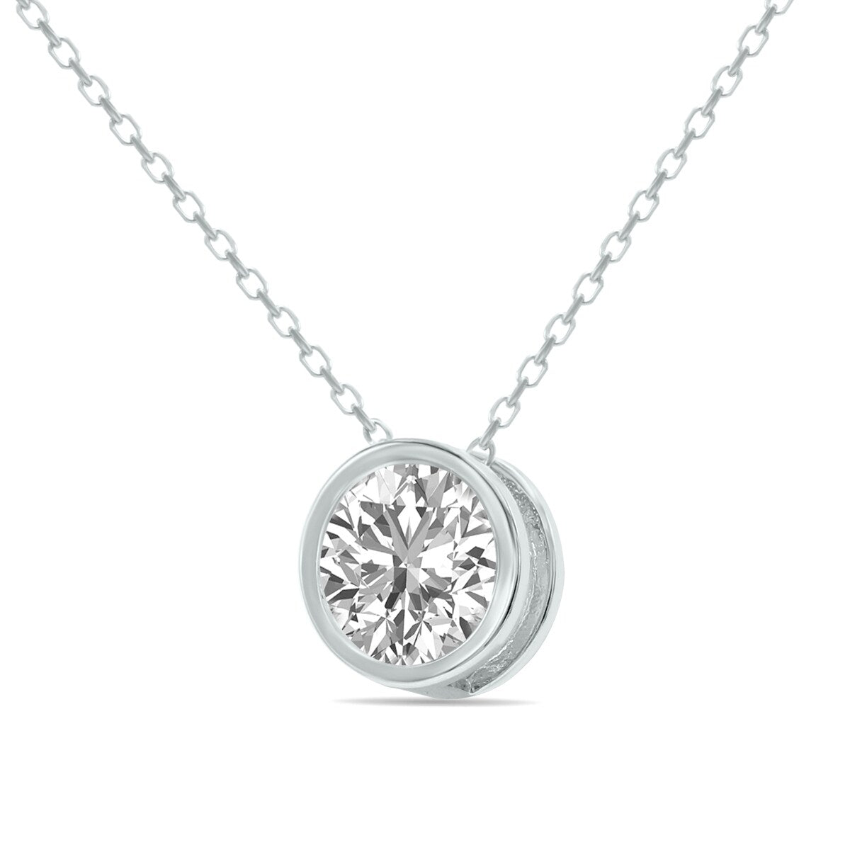 Marquee Certified 1 Carat Lab Grown Diamond Bezel Pendant in 14K White Gold (F-G Color, VS1-VS2 Clarity)