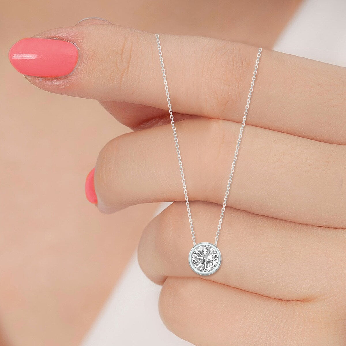 Marquee Certified 1 Carat Lab Grown Diamond Bezel Pendant in 14K White Gold (F-G Color, VS1-VS2 Clarity)