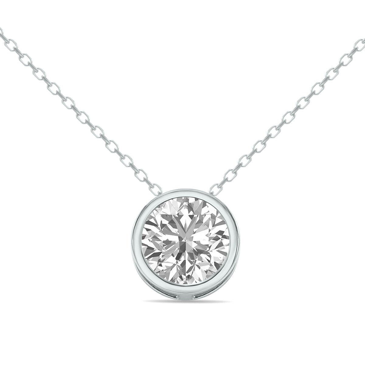 Marquee Certified 1 Carat Lab Grown Diamond Bezel Pendant in 14K White Gold (F-G Color, VS1-VS2 Clarity)