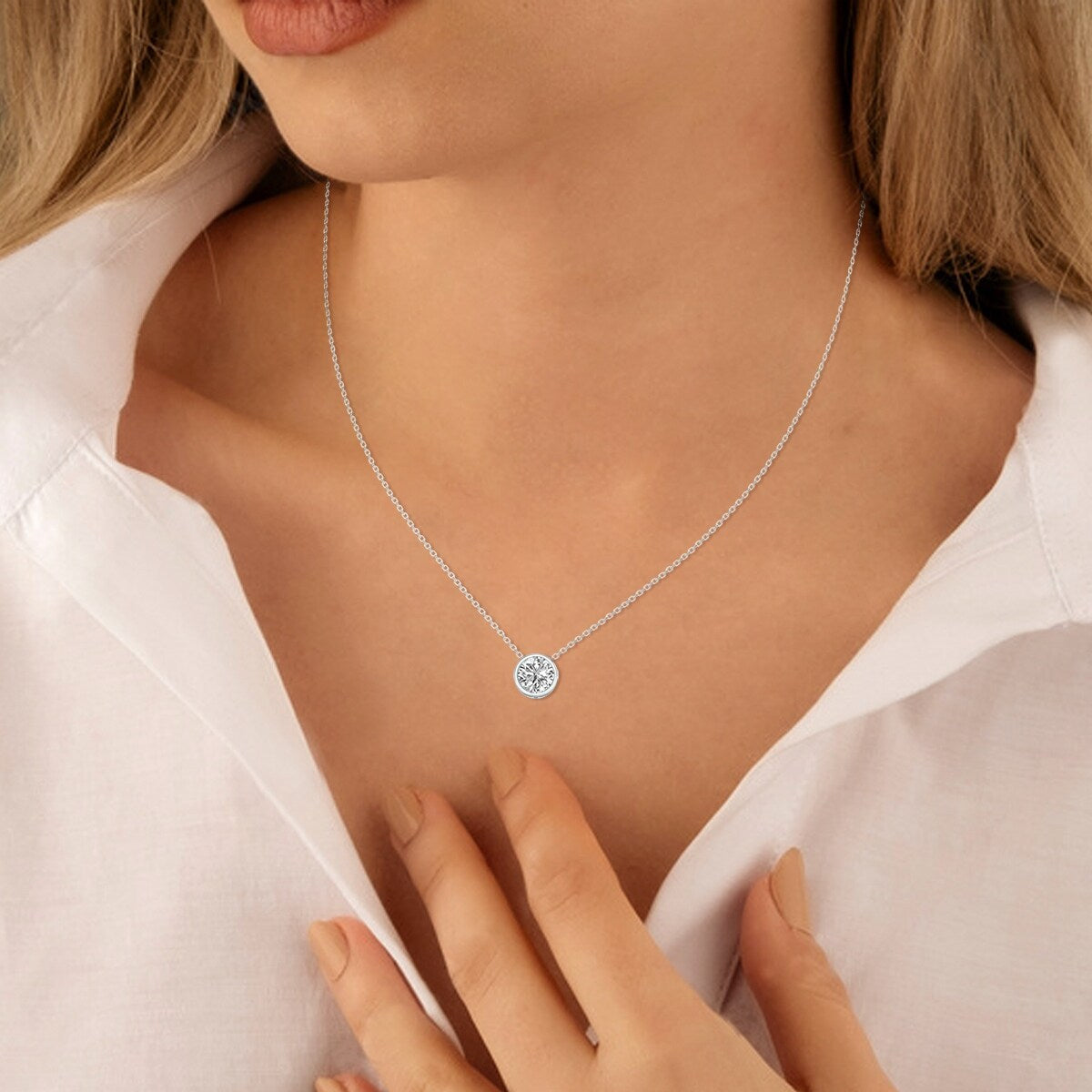 Marquee Certified 1 Carat Lab Grown Diamond Bezel Pendant in 14K White Gold (F-G Color, VS1-VS2 Clarity)