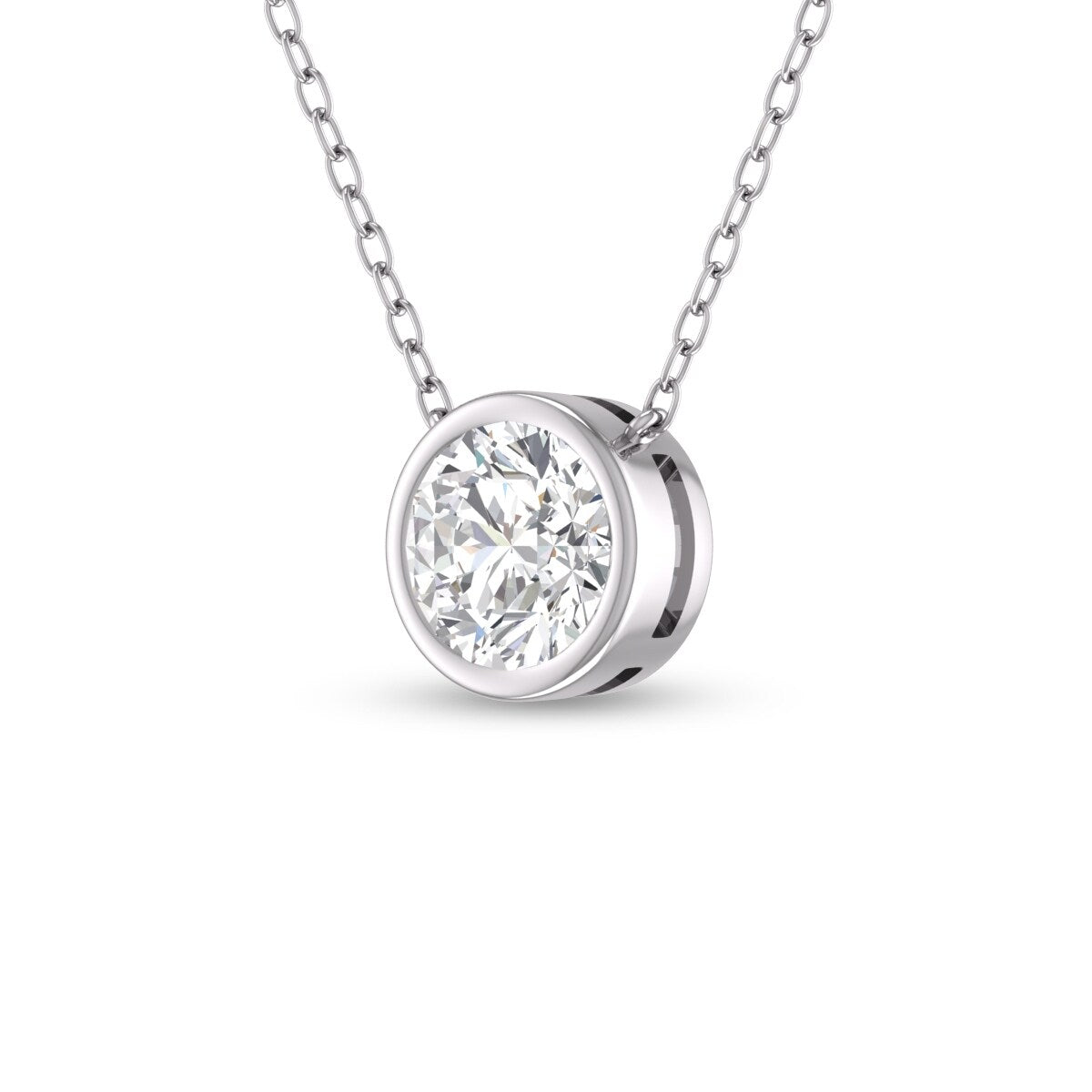 Marquee Lab Grown 1/2 Carat Round Bezel Set Diamond Solitaire Pendant in 14K White Gold