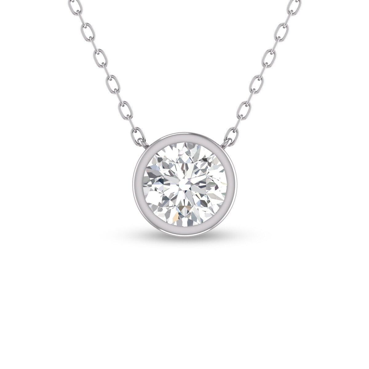 Marquee Lab Grown 1/2 Carat Round Bezel Set Diamond Solitaire Pendant in 14K White Gold
