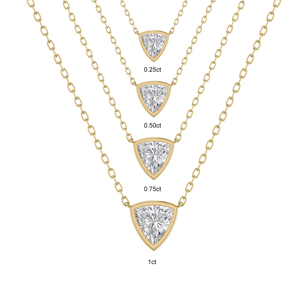 Marquee Lab Grown 1/2 Carat Trillion Shaped Bezel Set Diamond Solitaire Pendant in 14K Yellow Gold