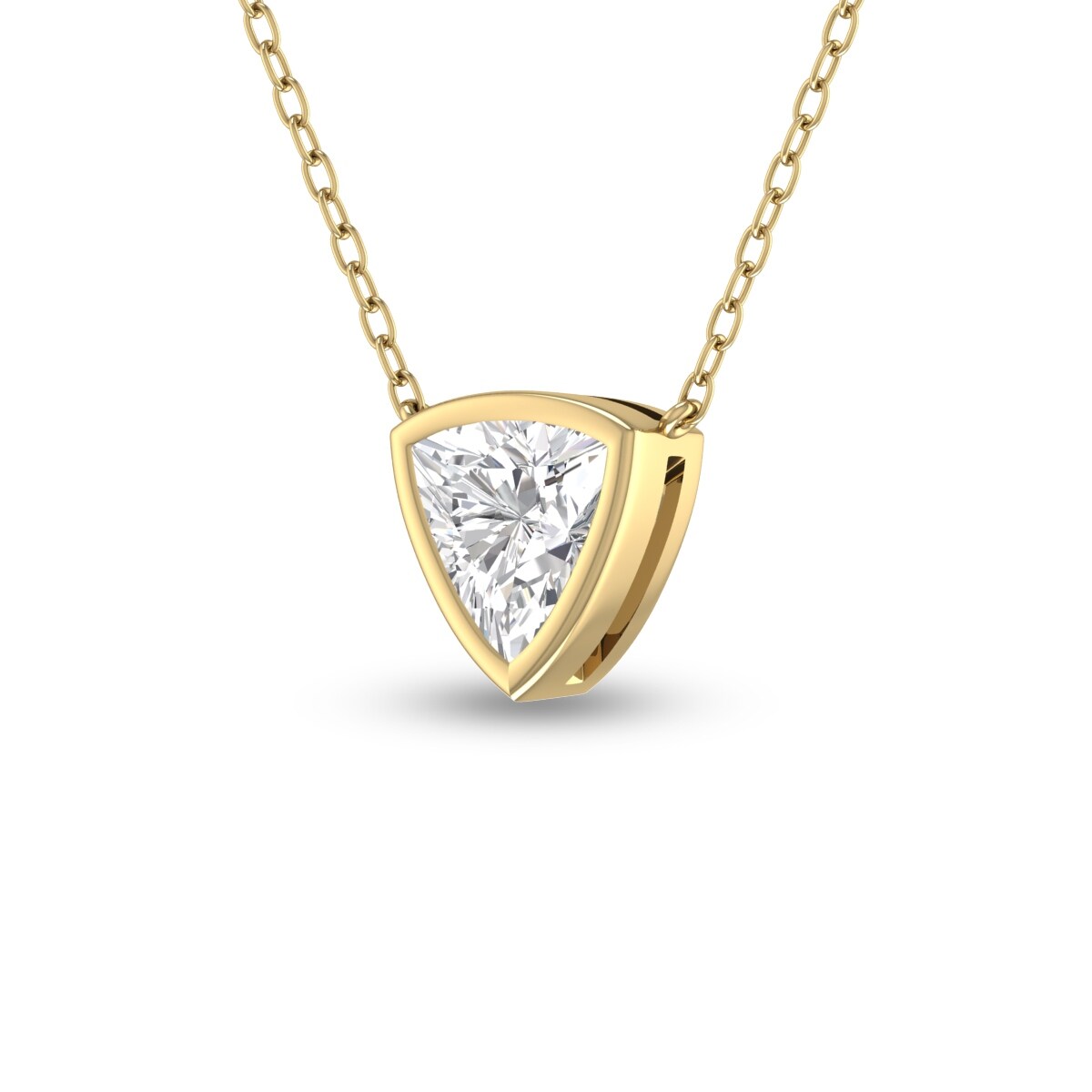 Marquee Lab Grown 1/2 Carat Trillion Shaped Bezel Set Diamond Solitaire Pendant in 14K Yellow Gold