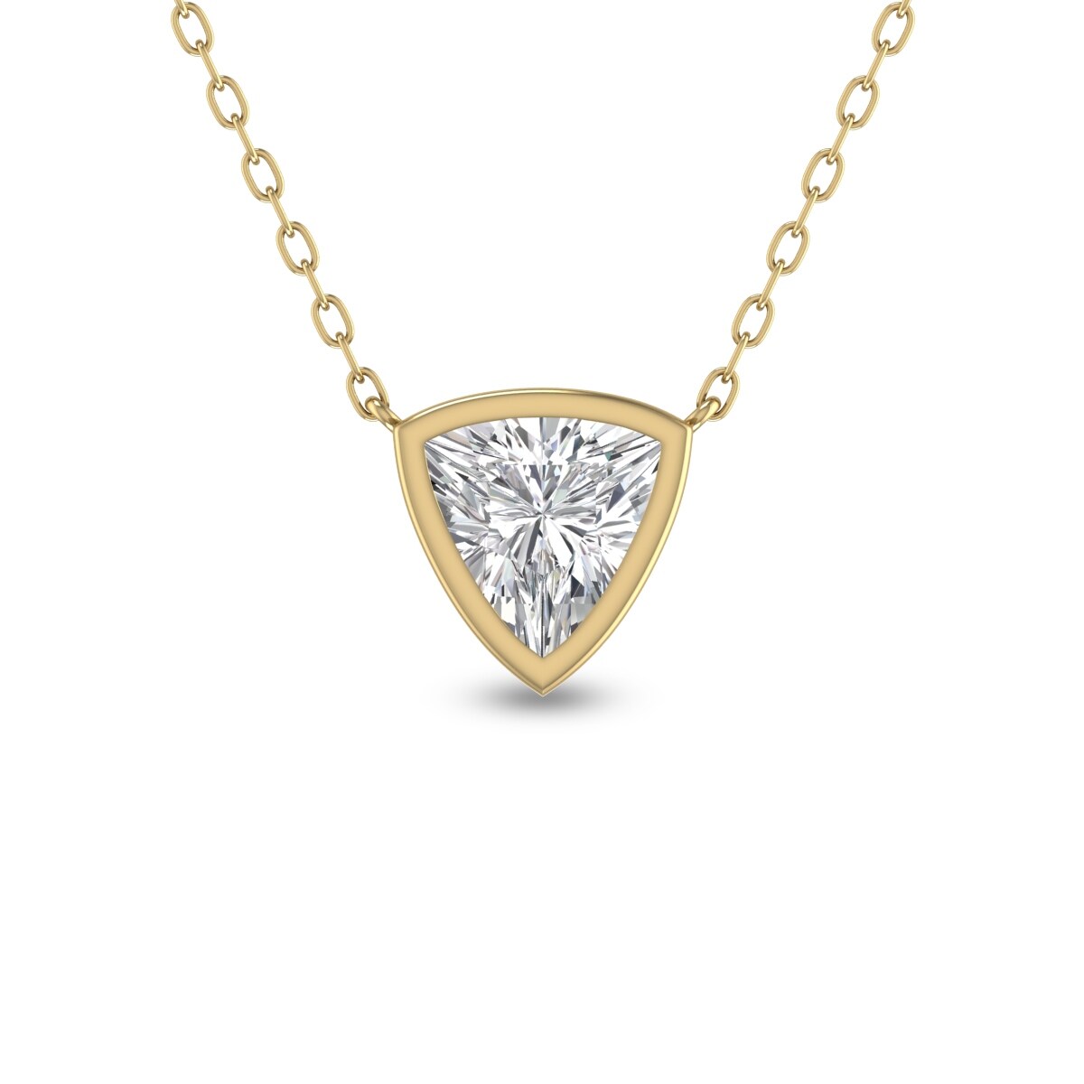 Marquee Lab Grown 1/2 Carat Trillion Shaped Bezel Set Diamond Solitaire Pendant in 14K Yellow Gold