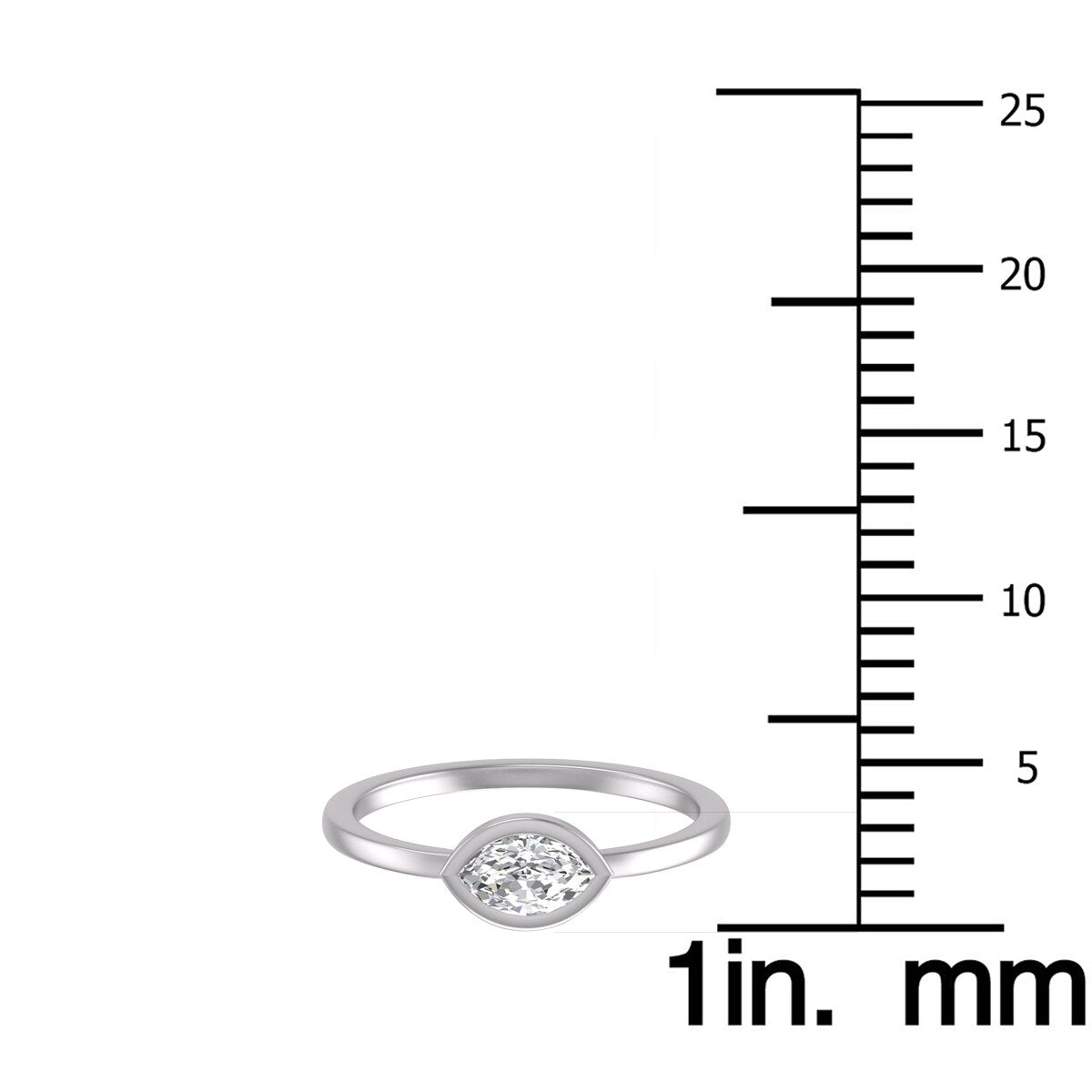 Marquee Lab Grown 1/4 Carat Marquise Bezel Solitaire Diamond Ring in 14K White Gold