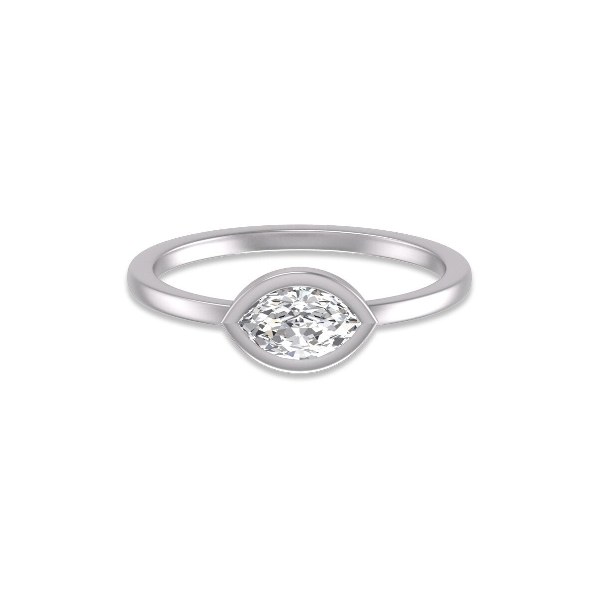 Marquee Lab Grown 1/4 Carat Marquise Bezel Solitaire Diamond Ring in 14K White Gold