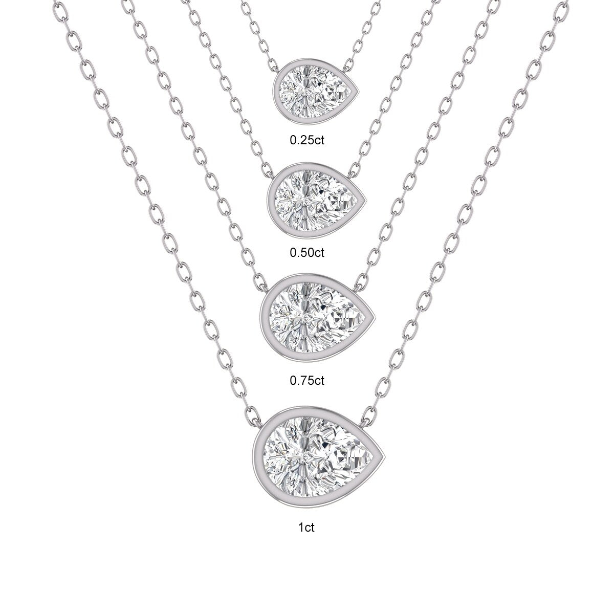 Marquee Lab Grown 1/4 Carat Pear Shaped Bezel Set Diamond Solitaire Pendant in 14K White Gold