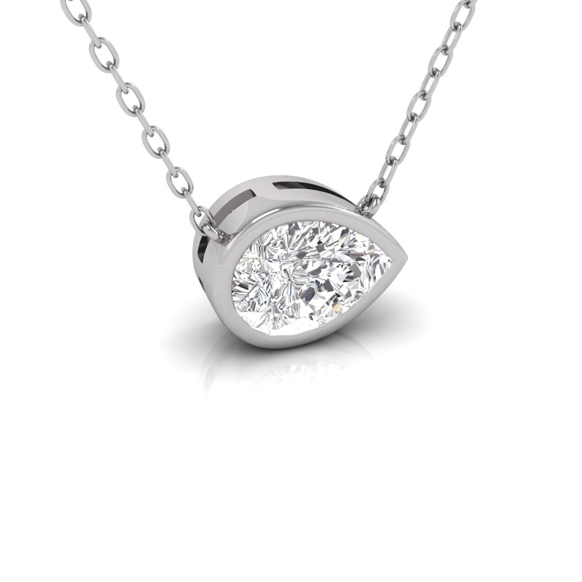 Marquee Lab Grown 1/4 Carat Pear Shaped Bezel Set Diamond Solitaire Pendant in 14K White Gold