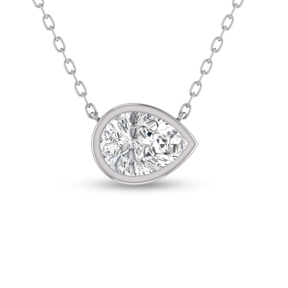 Marquee Lab Grown 1/4 Carat Pear Shaped Bezel Set Diamond Solitaire Pendant in 14K White Gold