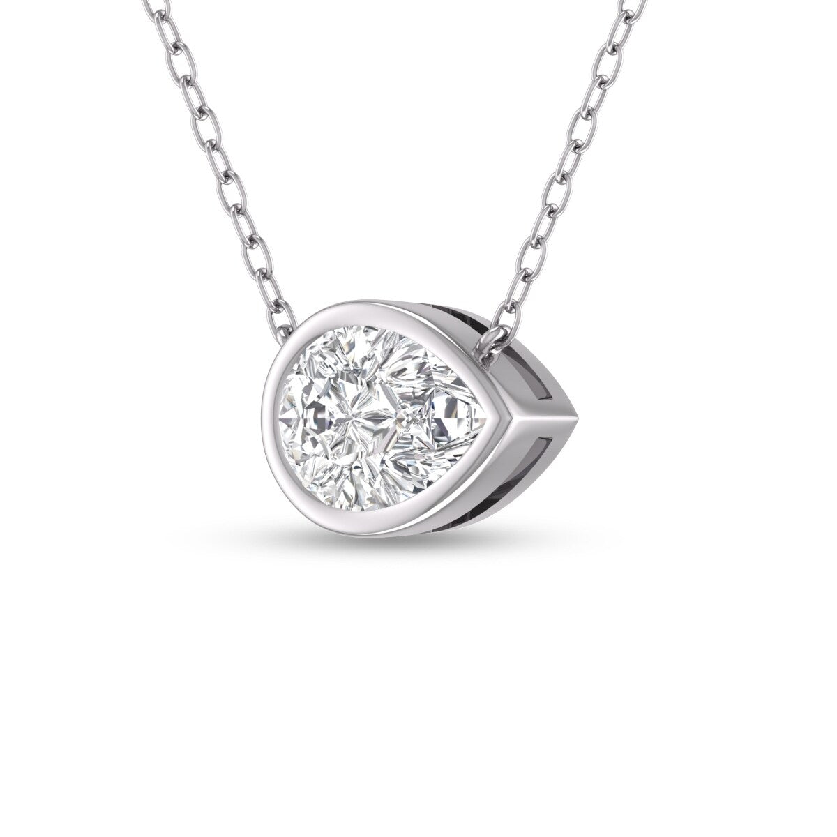 Marquee Lab Grown 1/4 Carat Pear Shaped Bezel Set Diamond Solitaire Pendant in 14K White Gold
