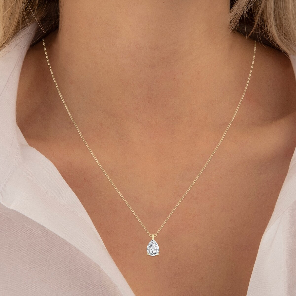 Marquee Lab Grown 3/4 Carat Pear Solitaire Diamond Pendant in 14K Yellow Gold