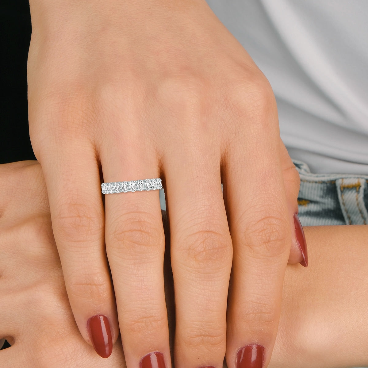 Marquee Jewels Oval Lab Grown Diamond Eternity Band in 14K White Gold (3.30 Carat TW)