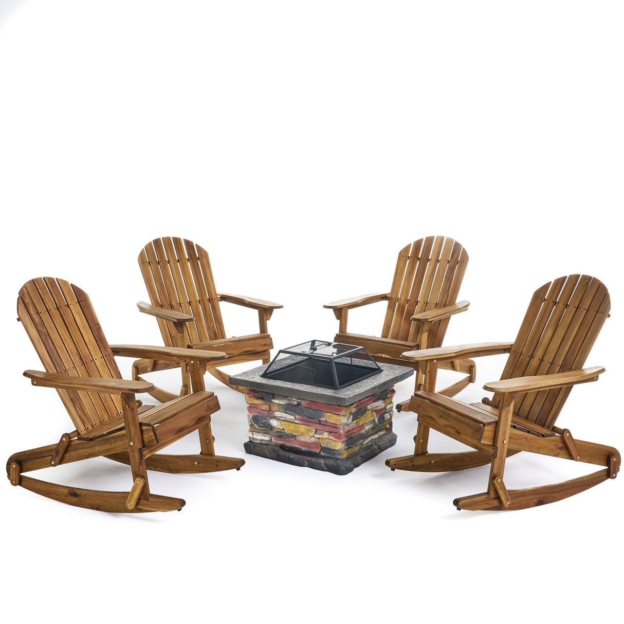 Marrion Outdoor 5 Piece Adirondack Rocking Chair Set with Fire Pit by Christopher Knight Home