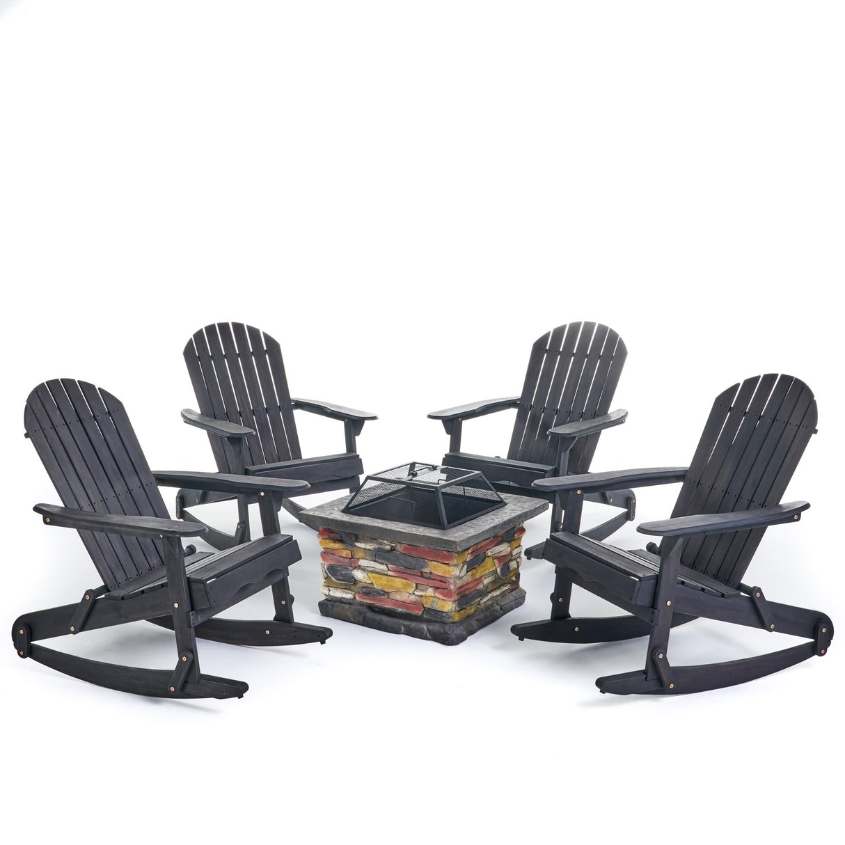 Marrion Outdoor 5 Piece Adirondack Rocking Chair Set with Fire Pit by Christopher Knight Home