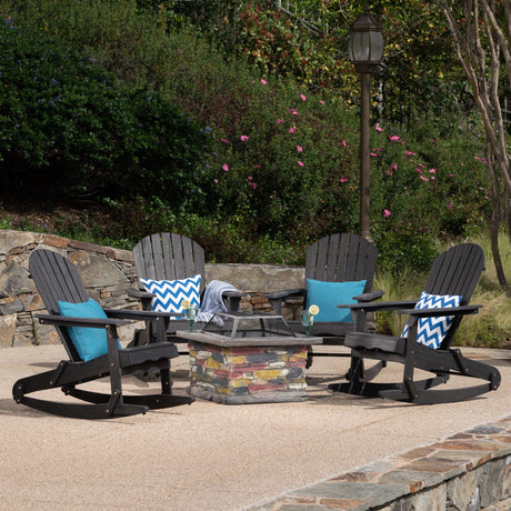 Marrion Outdoor 5 Piece Adirondack Rocking Chair Set with Fire Pit by Christopher Knight Home
