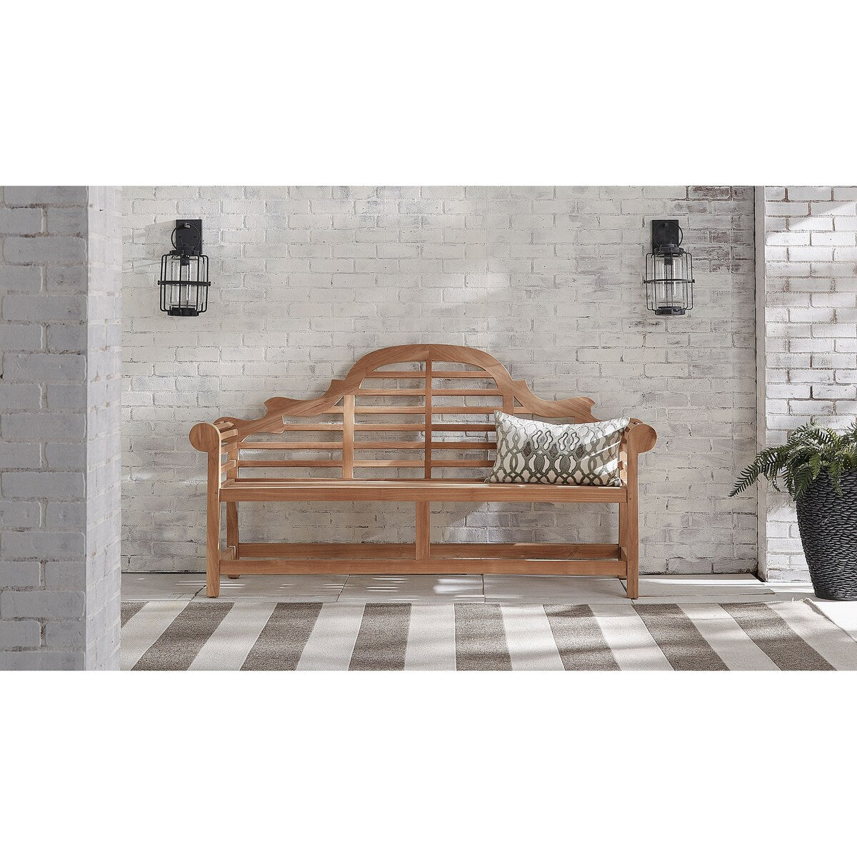Marsh Harbour 78-inch Teak Bench with Scalloped Back and Slat Seat