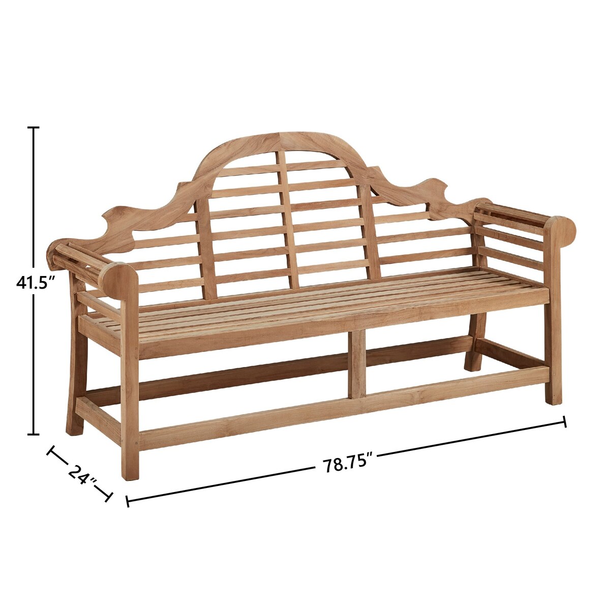 Marsh Harbour 78-inch Teak Bench with Scalloped Back and Slat Seat