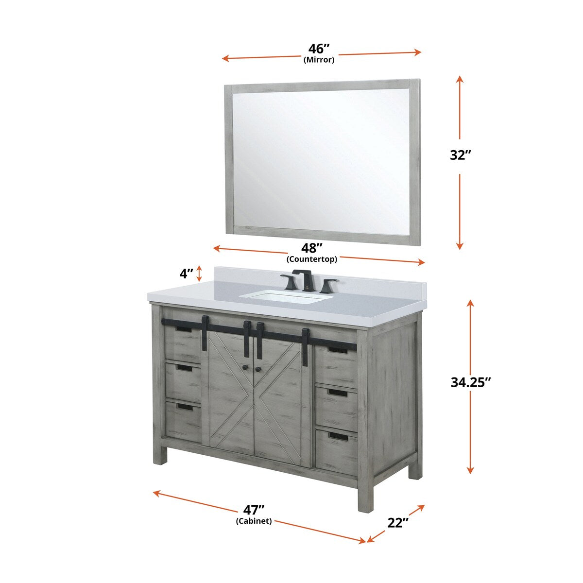 Marsyas Bath Vanity, White Quartz Countertop and Mirrors