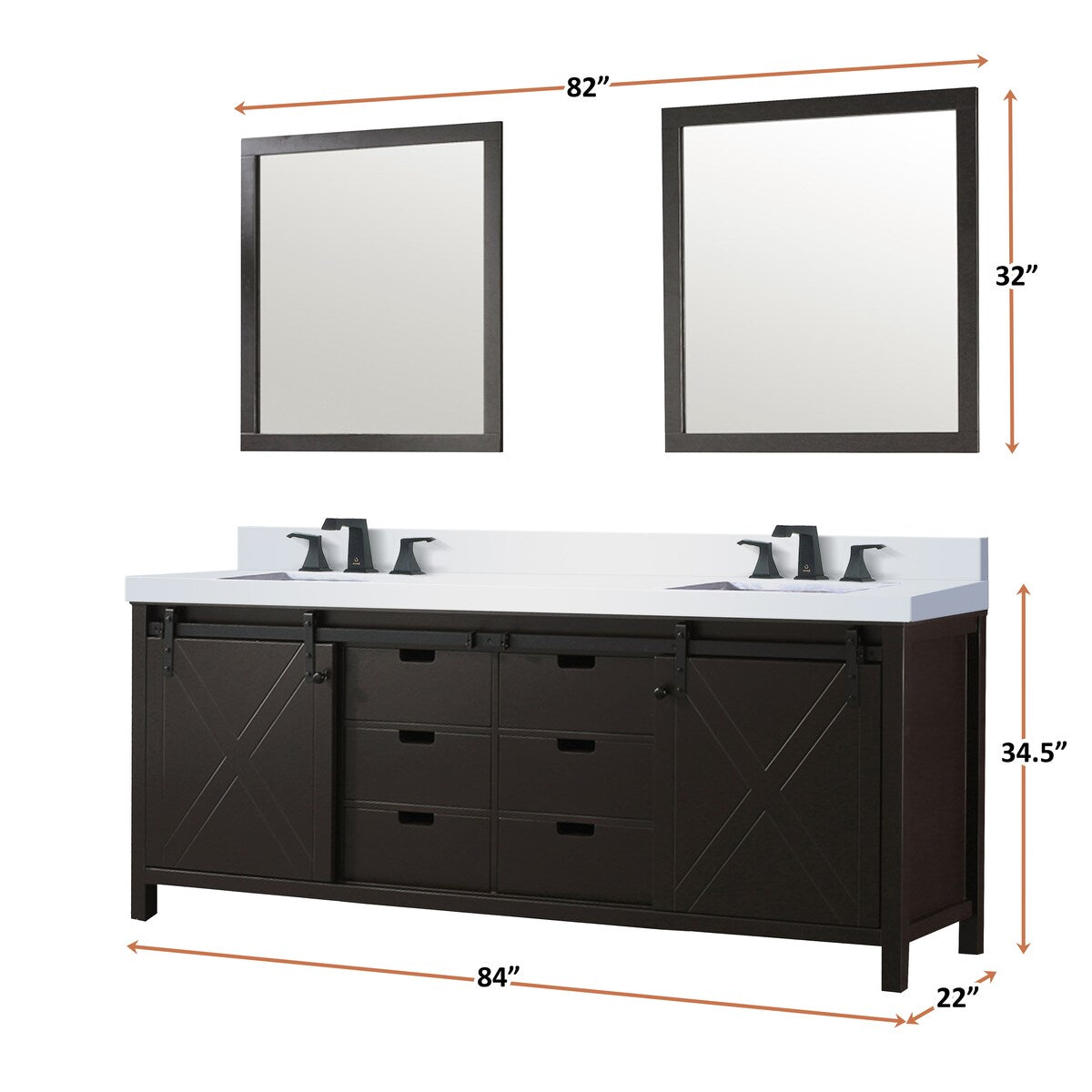 Marsyas Bath Vanity, White Quartz Countertop and Mirrors