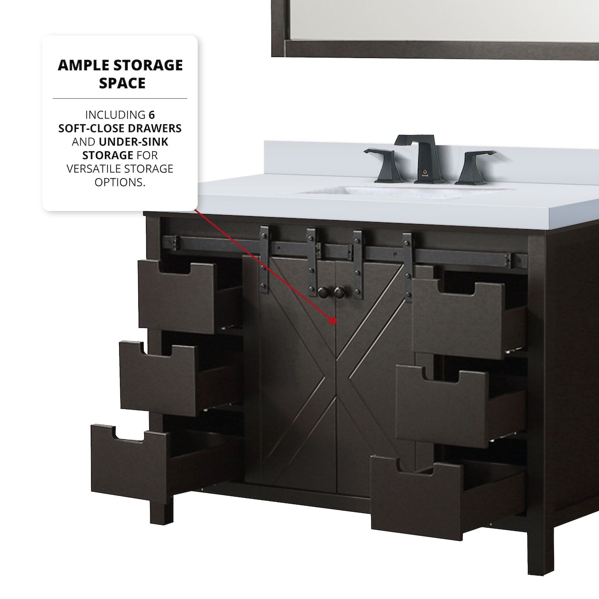 Marsyas Bath Vanity, White Quartz Countertop and Mirrors