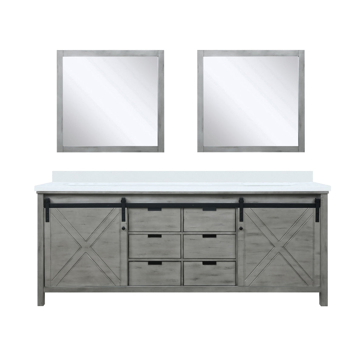 Marsyas Bath Vanity, White Quartz Countertop and Mirrors