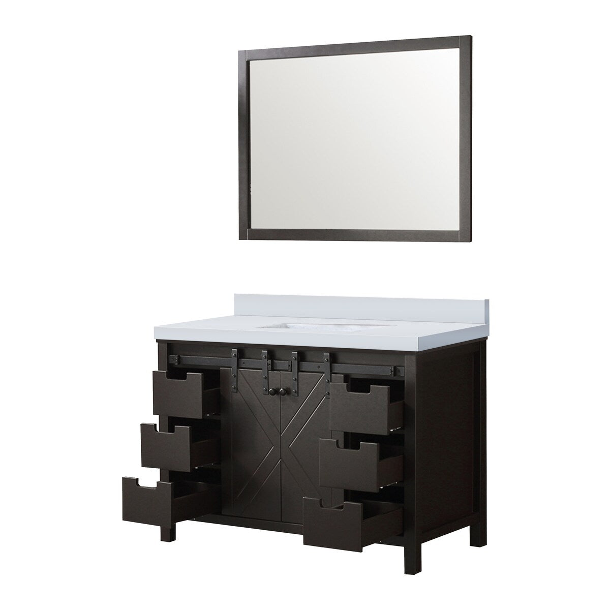 Marsyas Bath Vanity, White Quartz Countertop and Mirrors