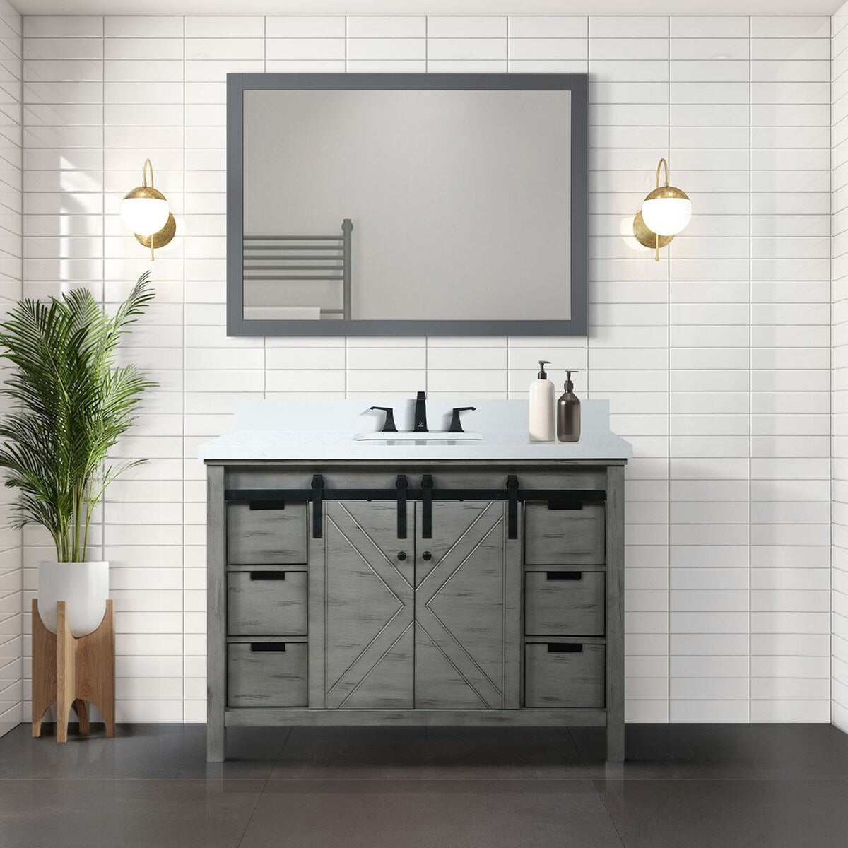 Marsyas Bath Vanity, White Quartz Countertop and Mirrors