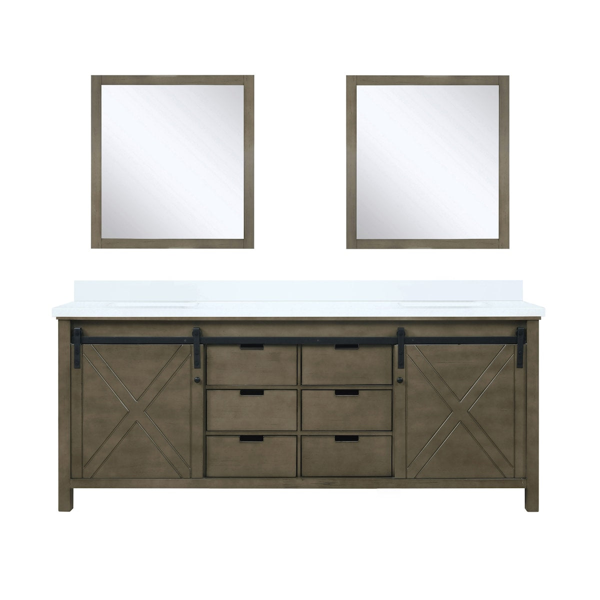 Marsyas Bath Vanity, White Quartz Countertop and Mirrors
