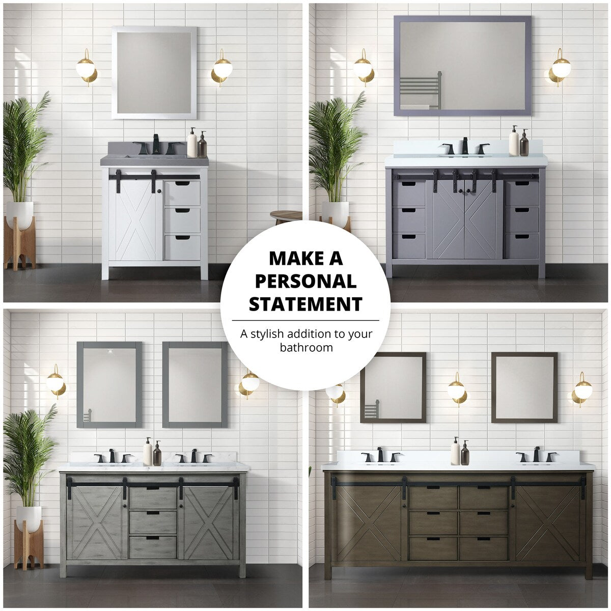 Marsyas Bath Vanity, White Quartz Countertop and Mirrors