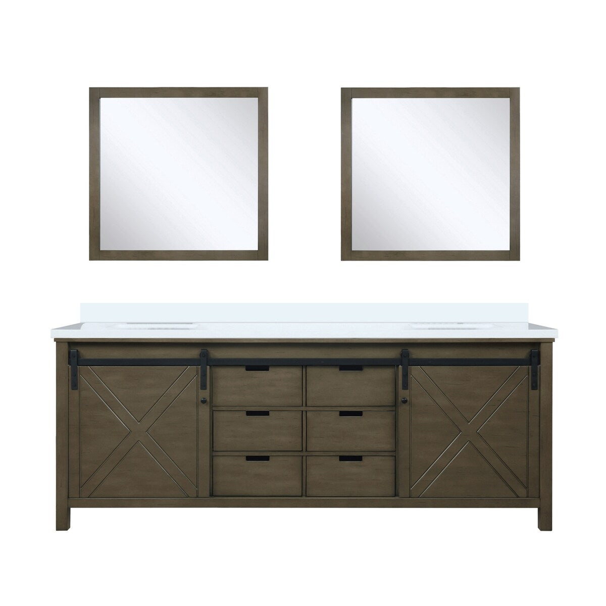 Marsyas Bath Vanity, White Quartz Countertop and Mirrors